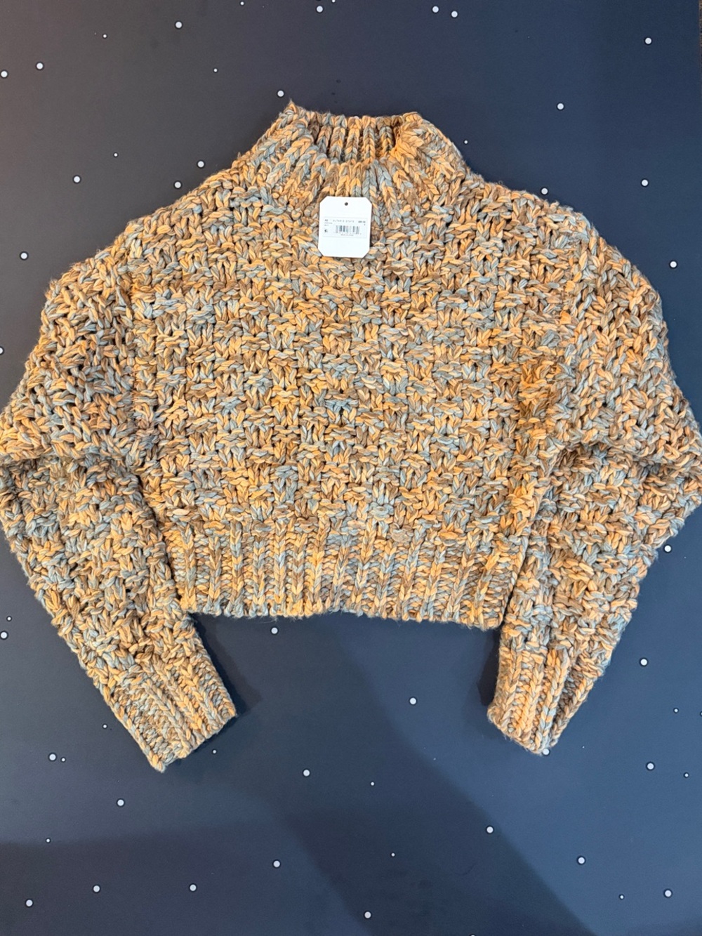 Altar'd State Marled Cropped Turtleneck Sweater in Beige and Gray
